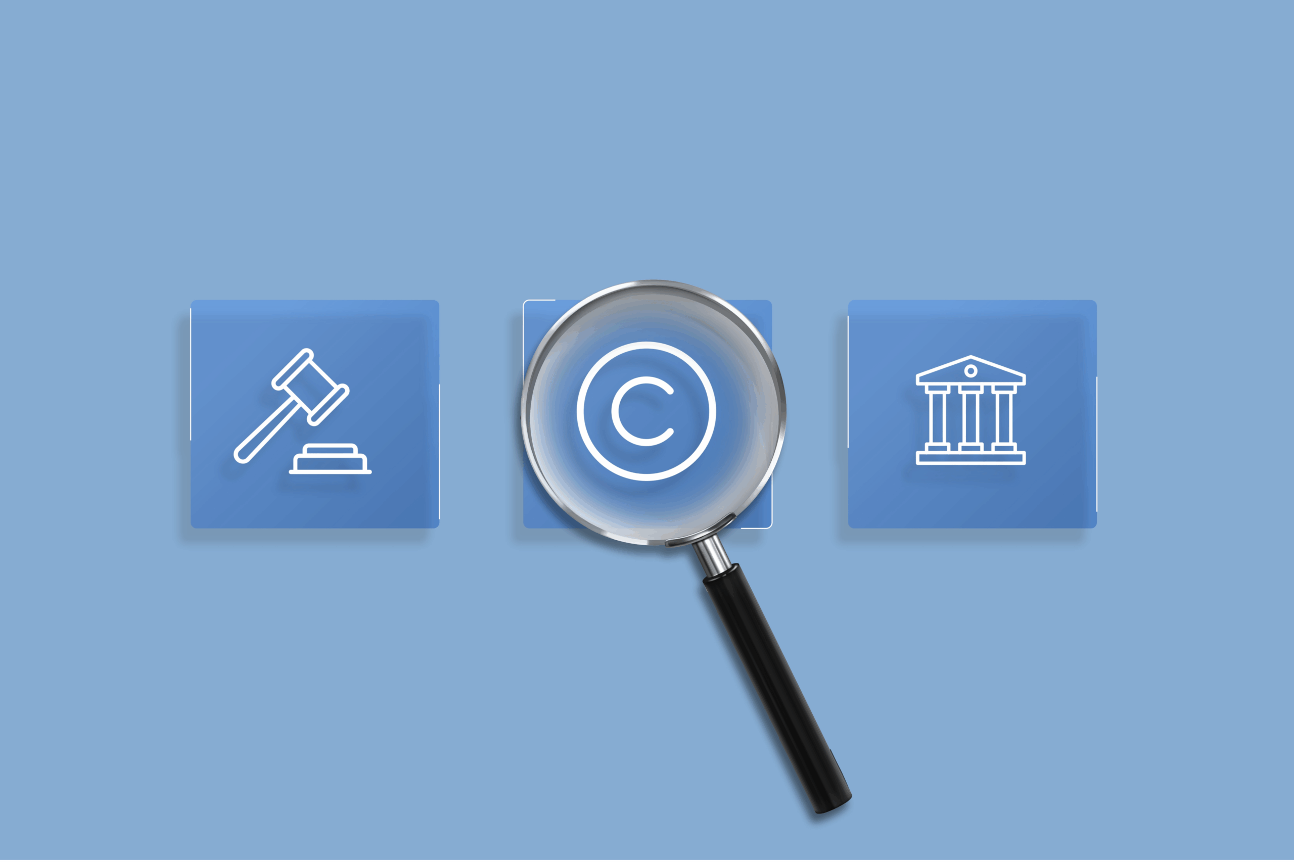 Magnifying glass zooming in on copyright symbol