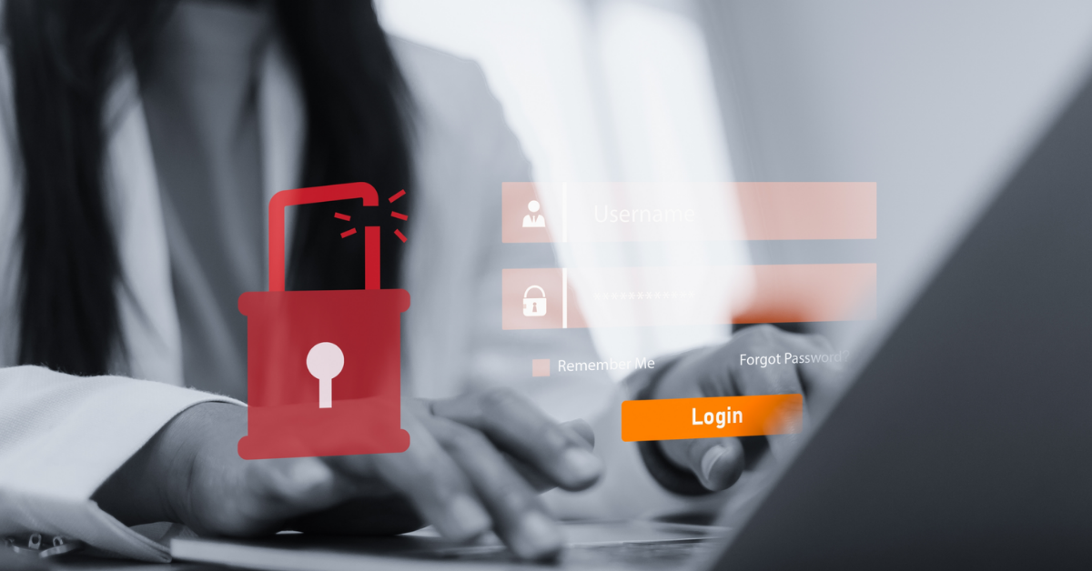 Person typing on computer with lock symbol